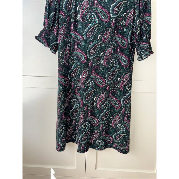 Tommy Hilfiger Dress Womens 12 Green Paisley Short Sleeve A Line Shift Stretch - Picture 7 of 13